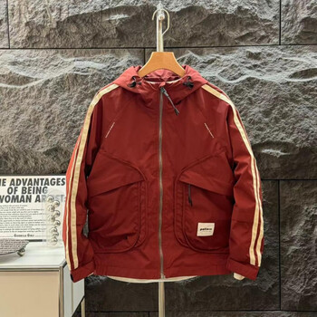 春季男士防风冲锋衣外套美拉德上衣连帽工装夹克外套红色m100120斤