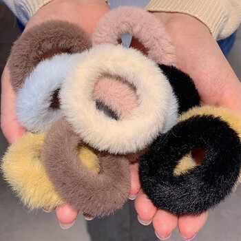 千银鸟超萌毛绒发绳时尚潮流高弹力毛巾圈简约像皮筋日韩秋冬绑头 毛绒发圈混色3个装