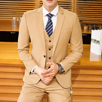 倍安伦18岁成人礼西装制服一套男士西服套装米黄色小西装韩版修身三