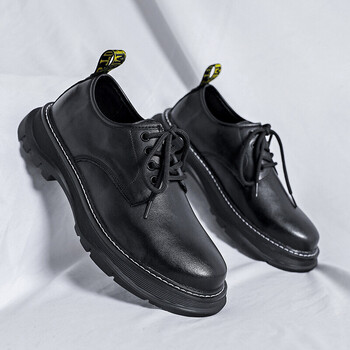 秒塔二层牛皮大头皮鞋男休闲商务英伦风牛皮青年低帮圆头工装马丁鞋软