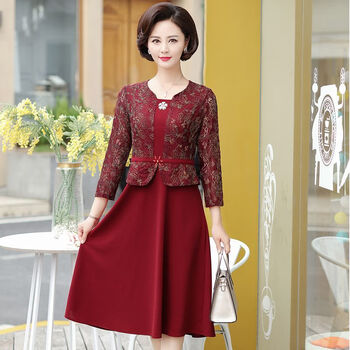 古跃鸿矮小个子妈妈秋天连衣裙长袖中年秋装打底40岁50新款中老年女