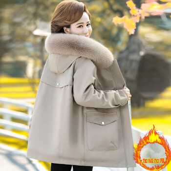 孜颜 中老年女装加绒厚外套妈妈装冬装派克服40-50岁棉衣棉袄羽绒棉服 192698669卡其 4XL建议130-145斤