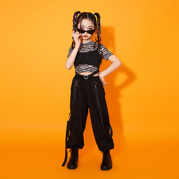 女童走秀潮服儿童嘻哈街舞爵士舞套装女孩六一模特t台时装演出服黑