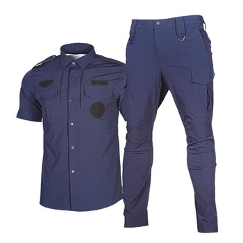 夏季体能服蓝色长袖执勤服tbm教官服弹力透气作战服训练服套装蓝色