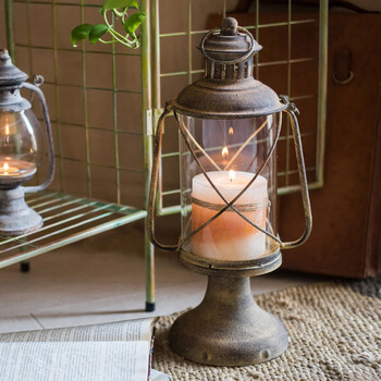 腾圣 欧式复古铁艺烛台风灯油灯小提灯装饰摆件花园杂货道具 怀旧风灯