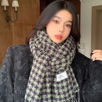 简丹诺初中生冬天围巾高中女生戴的围脖千鸟格少女冬季韩版女款女士