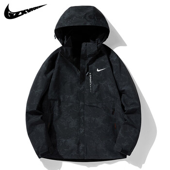耐克外套男女款春秋季百搭潮牌装春装连帽夹克风衣潮 迷彩黑 m