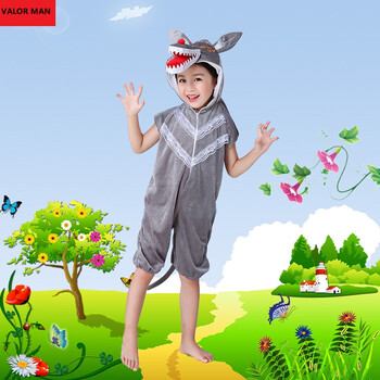 幼儿园老虎小兔子青蛙老鼠狐狸奶牛表演衣服短袖大灰狼带脚套130cm