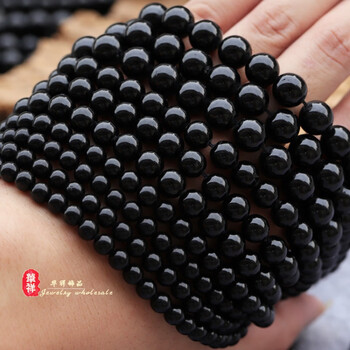 森匠巴西精品黑碧玺圆珠男女款手串手链项链佛珠半成品diy散珠黑碧玺