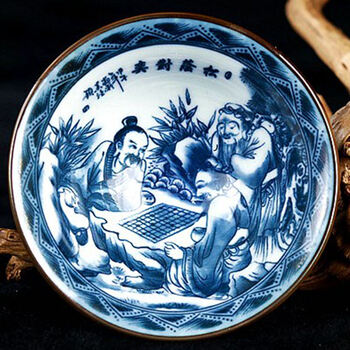 【松荫对弈】建盏茶具茶杯主人杯 古焱 青花瓷 口径8.6 高3.