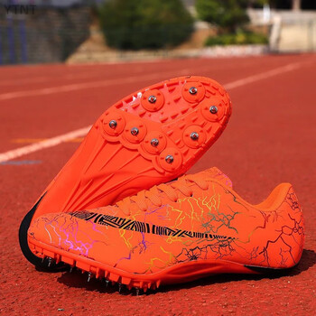 鸿星尔克田径八钉鞋短比赛跑步运动训练中考男女学生中长跑钉子鞋橘色