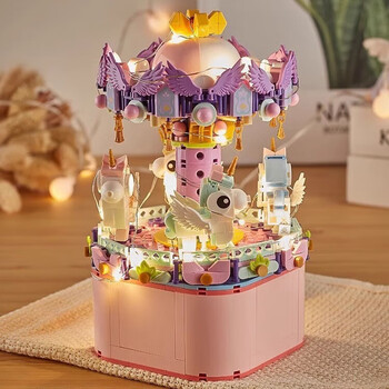 kidsdeer儿童新年生日礼物女孩玩具兼容乐高城堡积木八音盒7-14岁8-12玩具 【旋转木马】八音盒积木