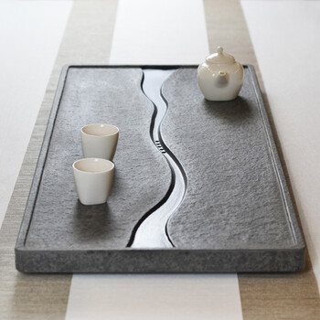 仙袋小号大号简约石头排水茶台石材刻字送人整块乌金石茶盘待客创意