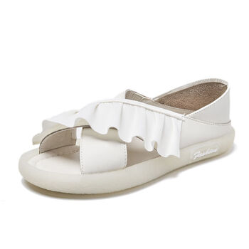 牛皮凉鞋女2020年新款仙女风夏季时尚平底百搭软底ins凉拖鞋白色35