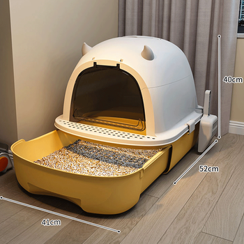 X多喵猫砂盆全封闭特大号除臭防臭防外溅猫厕所猫屎盆子超大号猫砂盆 黄色【全封闭隔臭】带猫砂铲