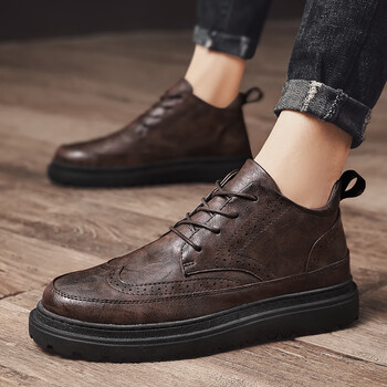 裤休闲裤的鞋布洛高帮鞋男潮流百搭英伦风夏季马丁靴休闲中帮工装鞋