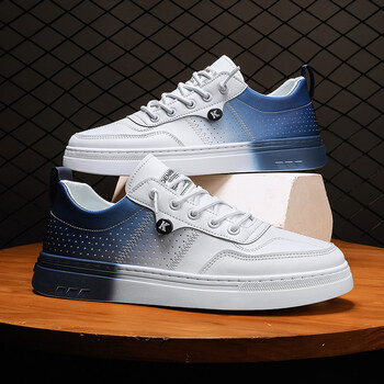 男鞋夏季透气低帮平板鞋男士一脚蹬休闲皮鞋运动渐变小白潮鞋白兰39