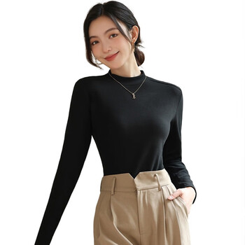 虎迹2023冬季羊毛蚕丝半高领女士打底衫《杭州直播款》 典雅黑 M【建议80-110斤左右】