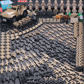 乐高特种兵军事人仔儿童警察男孩拼装士兵特警装甲坦克车玩具猎豹阵地