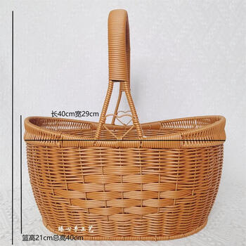 卡蔓派ty39仿藤纯手工编织户外野餐篮买菜蓝购物篮手提篮棕色