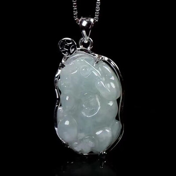 吊坠s925银项链玉石玉器挂坠珠宝首饰礼物 银镶嵌貔貅吊坠含银链子