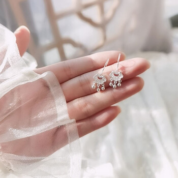 炙真银楼99足银耳环女款耳钉可爱耳坠圈圈时尚潮流简约气质长命锁耳饰 99足银满钻锁（耳钩款）