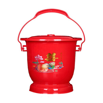 老式痰盂红色子孙桶铁结婚嫁妆手提带盖新娘陪嫁搪瓷老人夜壶尿桶