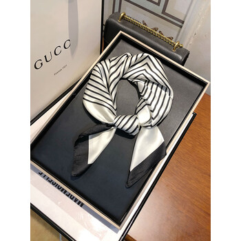 恒源祥丝巾女春秋百搭小方巾7070空姐韩国小领巾条纹围巾配西装裙子莺