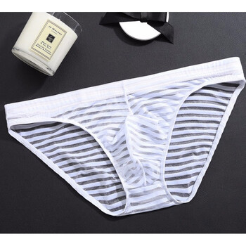 三角内裤男 冰丝内裤男男士三角裤衩透明性感u凸低腰短裤头冰丝条纹