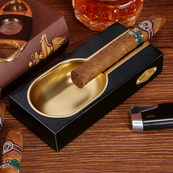 茄皇（Cigarking）雪茄烟灰缸金属大口径雪茄烟槽大号单支烟灰缸雪松木灭烟器烟缸 黑色