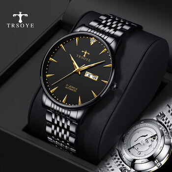 上海瑞士十大手表男士防水纯机械表全自动镂空陀飞轮国产全黑黑面钢带