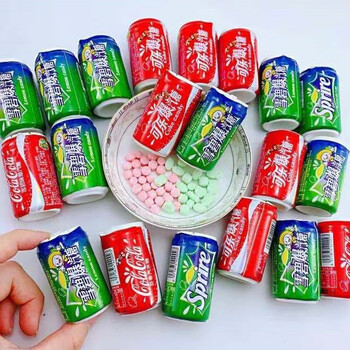 味出道8090后怀旧零食汽水糖雪碧可乐汽水味瓶装气泡水糖易拉罐糖