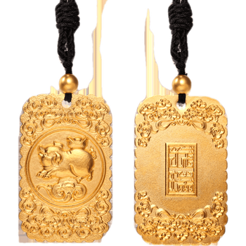 古法黄金生肖吊坠足金999男士项链吊牌实心方牌十二生肖吊坠定制泰辉
