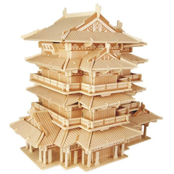 搭啵兔中国古建筑榫卯积木黄鹤楼模型古代建筑积木木制拼装玩具教具 g