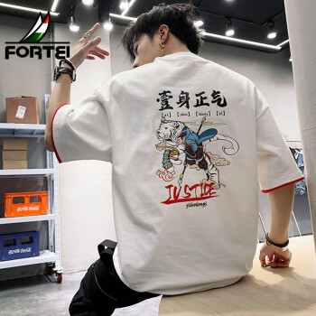 富铤（FORTEI）短袖T恤男士夏季宽松中国风国潮衣服男 HLYP2110 白色 L 