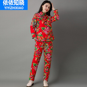依依知晓  东北大花布棉袄大花袄大棉袄加厚棉服冬季时尚棉衣棉裤套装