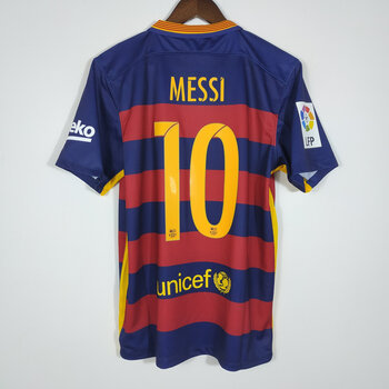 乾灿1516巴萨主场欧冠决赛梅西10号内马尔苏亚雷斯足球服短袖复古球衣