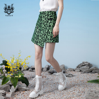 云思木想摩登中国风2021新款夏季不规则提花半身裙短裙女18626 绿色 S