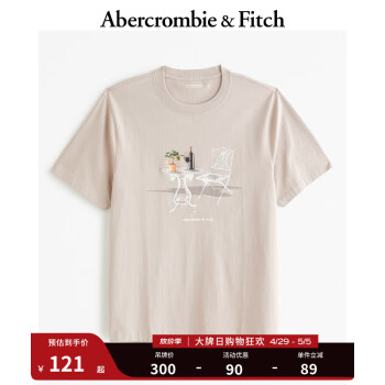 Abercrombie & Fitch 自然小麋鹿 24春夏新款 美式男士圆领短袖印花T恤