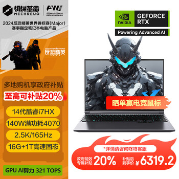 机械革命（MECHREVO）极光X 16英寸 14代酷睿i7HX 游戏本笔记本电脑(i7-14650HX 16G 1T RTX4070 2.5K屏 165Hz)
