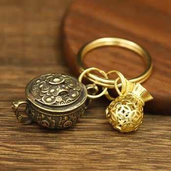 千惠侬纯黄铜聚宝盆聚财挂件男女招财进宝转运个性汽车钥匙扣挂件小