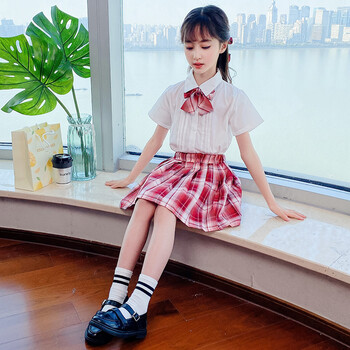 小女孩穿的jk制服水手服裙学院风套装小学生百褶裙12海军领夏装 红色