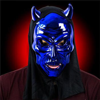 全脸头套死神骷髅南瓜头牛角恶魔夜光吸血鬼面具男新款 电镀蓝色恶鬼
