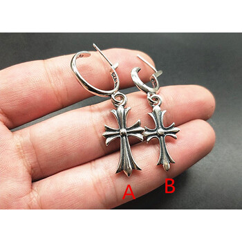 圣诺ssnor高档珍藏级泰银925克罗伈十字架耳环男朋克潮流耳钉耳坠流苏