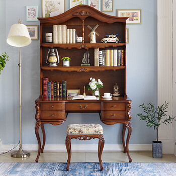 凯利特瑞书桌书柜实木美式简约实木书桌书柜组合小户型书桌写字桌家用