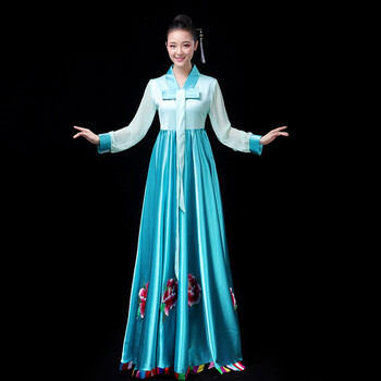 朝鲜族服装女改良传统朝鲜舞族舞蹈服装套装中国风演出服韩服56个少数民族汉服古装女冬淡蓝色4xl 图片价格品牌报价 京东