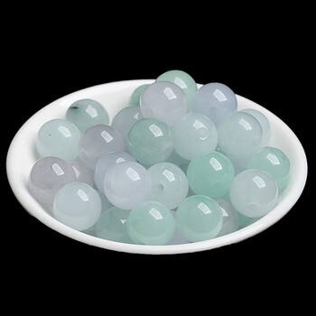 冰种翡翠珠子浅绿白玉石散珠巴山翠半成品diy手工编织项链串手链冰种