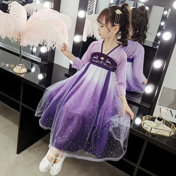 儿童汉服女连衣裙套装春夏童装套装超仙中国风星空表演服y617紫色140
