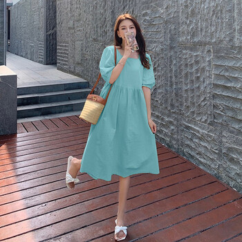 moshe棉麻连衣裙女夏季休闲宽松海边度假裙夏天中长款显瘦短袖旅游穿