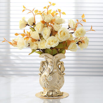 瓶垫欧式陶瓷台面花瓶客厅插花餐桌摆件创意仿真花瓶装饰品花瓶米色